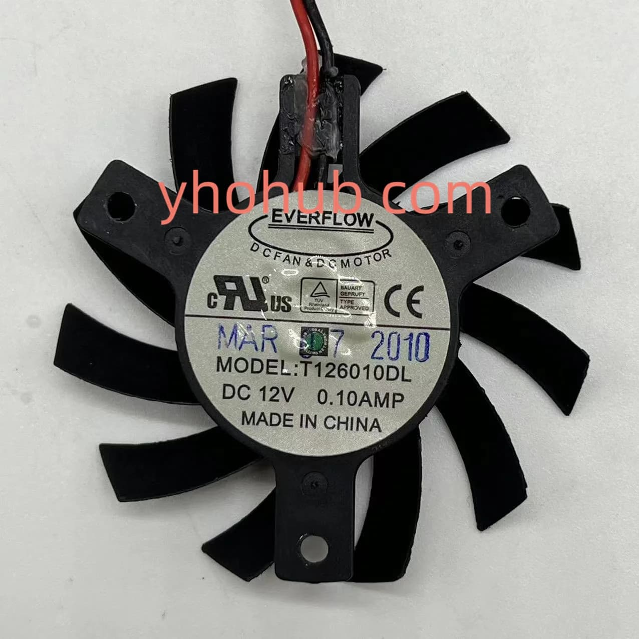 Everflow T126010DL DC 12V 0.10A 55 mm Dia. 40mm c.t.c 2-Wire Server Cooling Fan