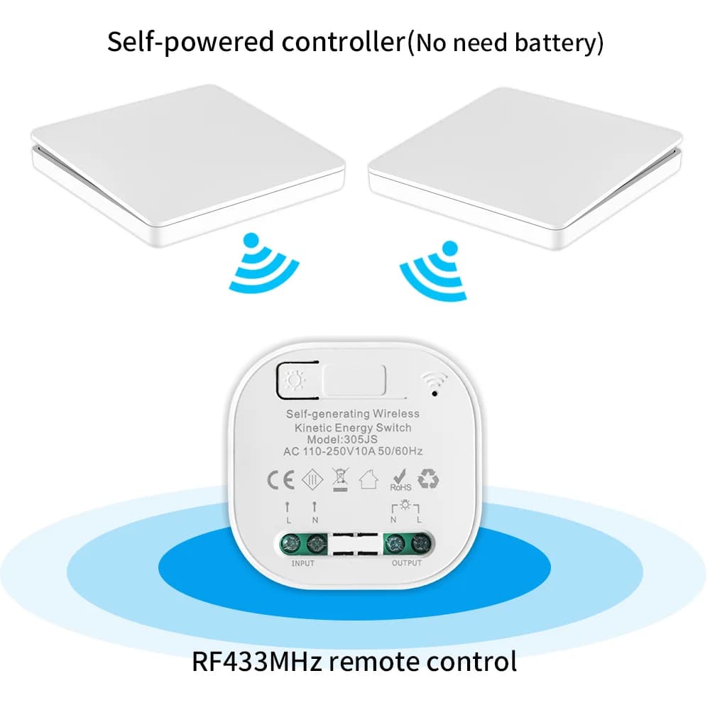 Wireless Smart Switch Light RF433 No Battery Required Waterproof 110-220V with Mini Relay Receiver House Improvement Switch Set
