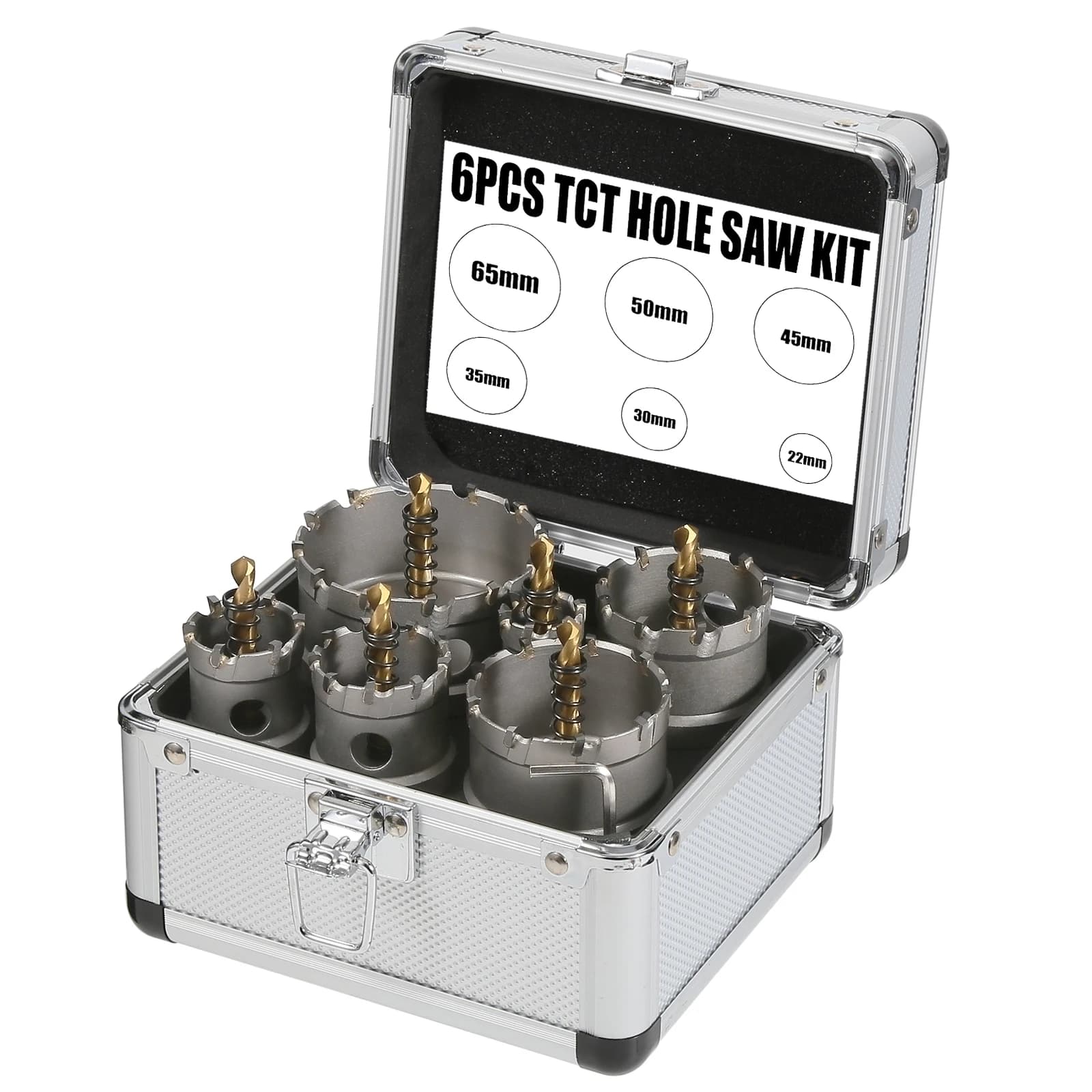 free shipping 6pcs/set 22-65mm TCT Hole Saw Drill Bit sets Alloy Carbide Cobalt Steel Cutter Stainless Steel Plate Iron Metal