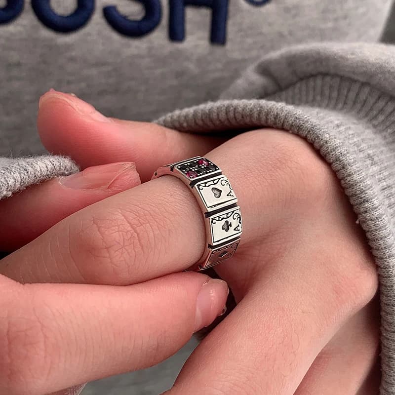 Punk Retro Playing Card Diamond-set Decoration Ring Suitable For Summer Travel Fashion Jewelry