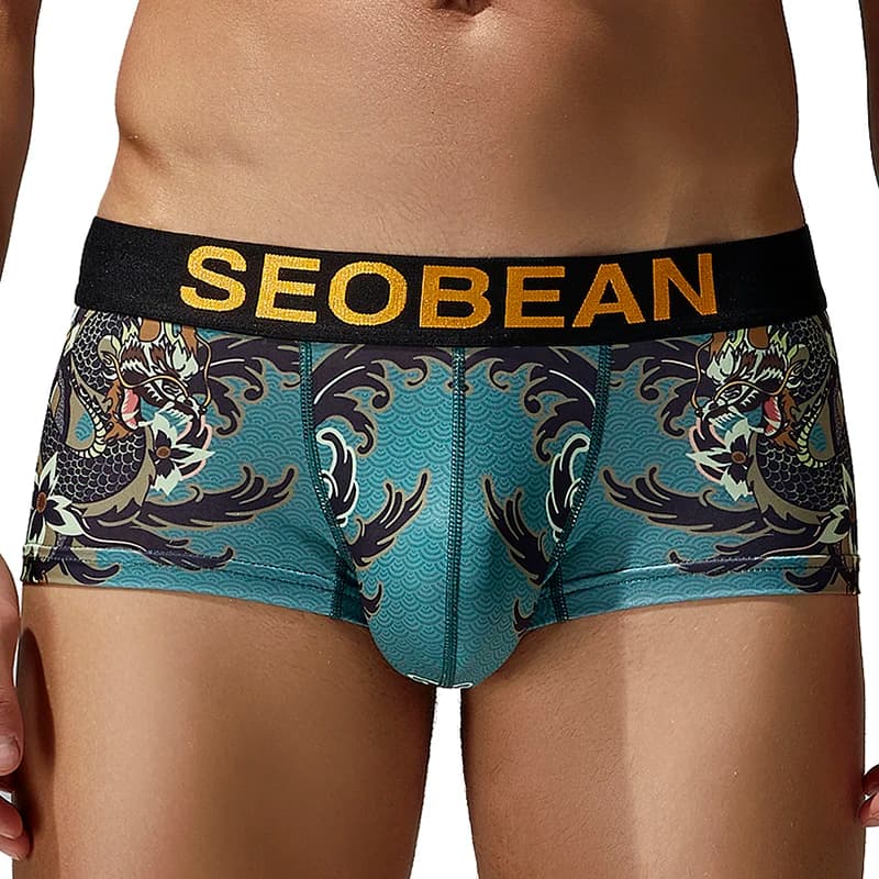 New Brand SEOBEAN Mens Low Rise  Polyester Sexy Boxer Trunk Underwear 240204