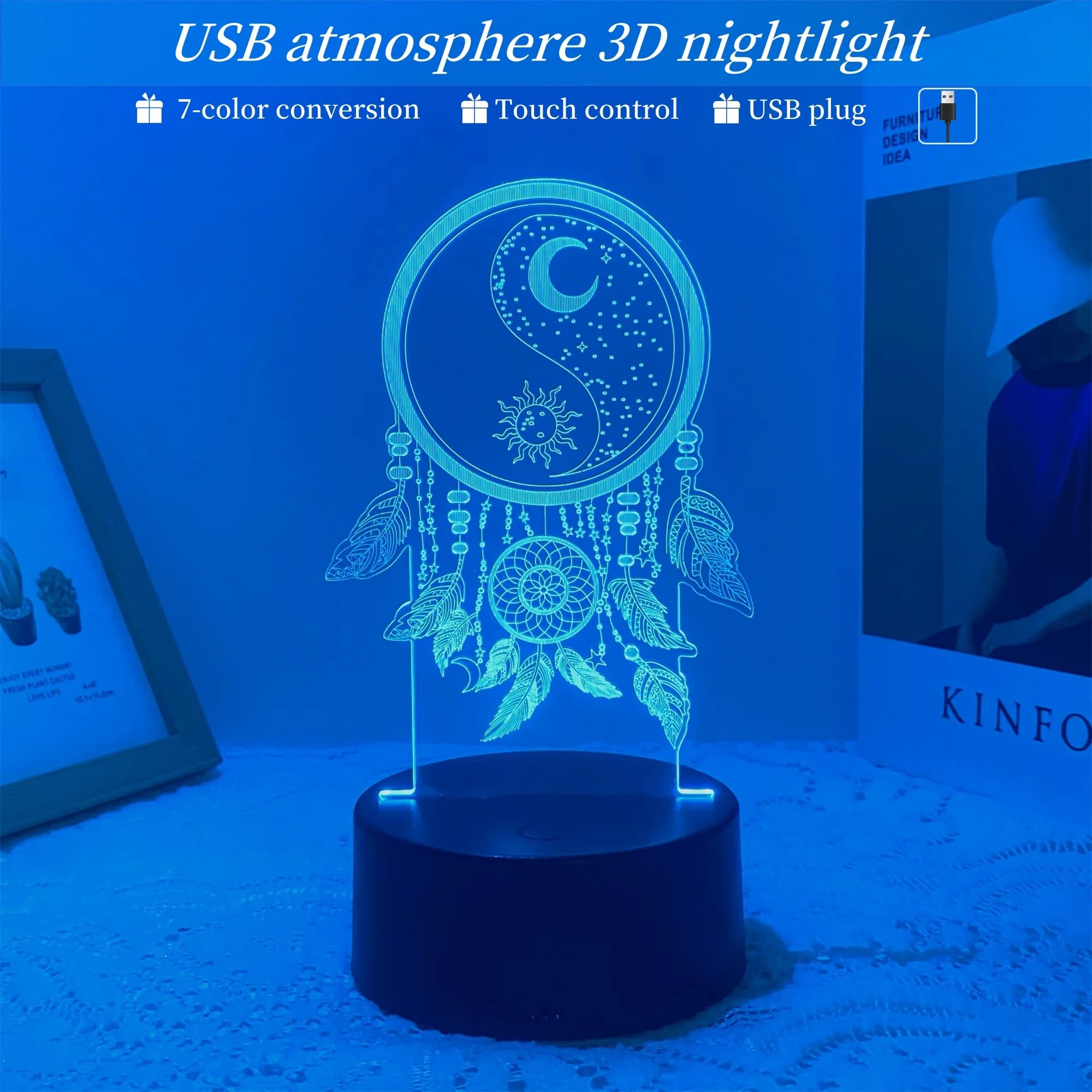 1pcs3D fishing net night light, USB creative dream decorative night light, birthday Christmas gift to friends and relatives.