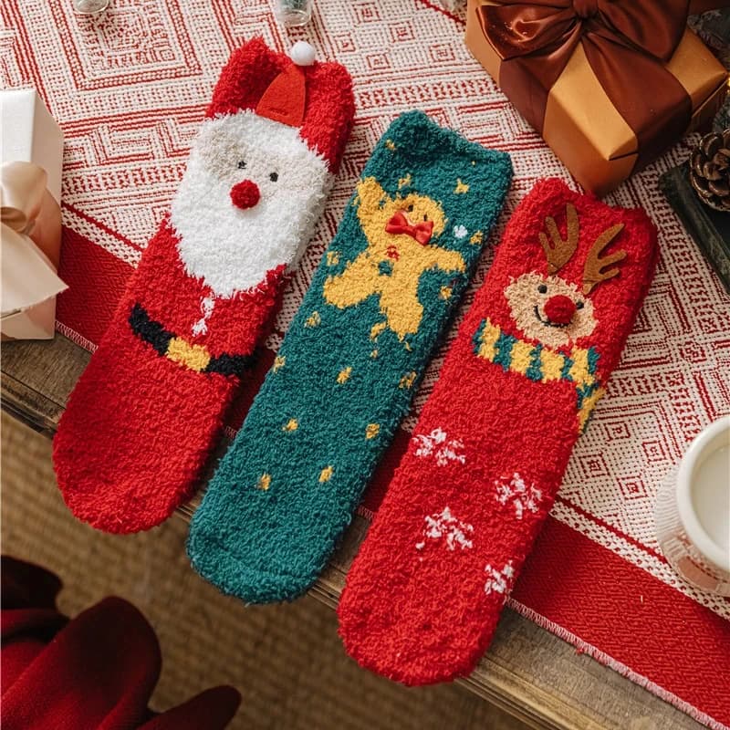 Women Socks 2023 Christmas Coral Fleece Socks Fuzzy Socks Thick Floor Sleep Socks For Men Women Warm Winter Stockings Xmas Gifts