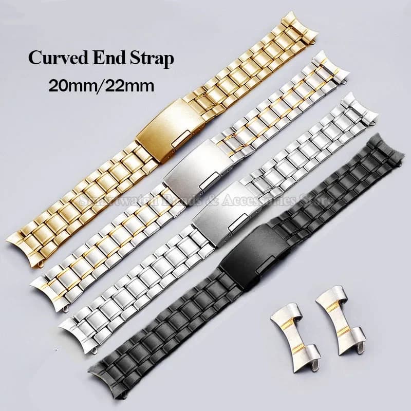 Curved End Metal Watch Band 20mm 22mm for Men Women Stainless Steel Universal Bracelet Replacement Watchbands Accessories