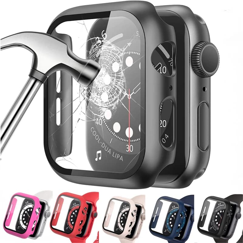 Glass Film+Case For Apple Watch Case 9 8 7 45mm 41mm Anti-falling Protective Shell For iWatch 6 5 4 SE 44mm 42mm 40mm 38mm Cover