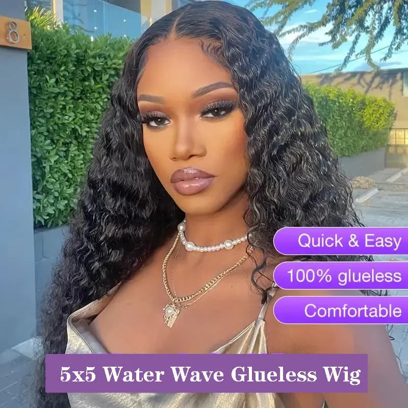 Glueless 5x5 Ready to Wear Water Wave 13x6 Lace Frontal Wig HD Lace 100% Human Hair Pre Plucked Deep Wave 13X4 Lace Front Wig