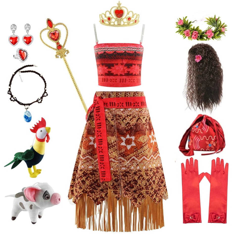 Girls Moana Dress Up Party Cosplay Costume Little Girl Princess Fancy Halloween Clothes Children Vaiana Outfit