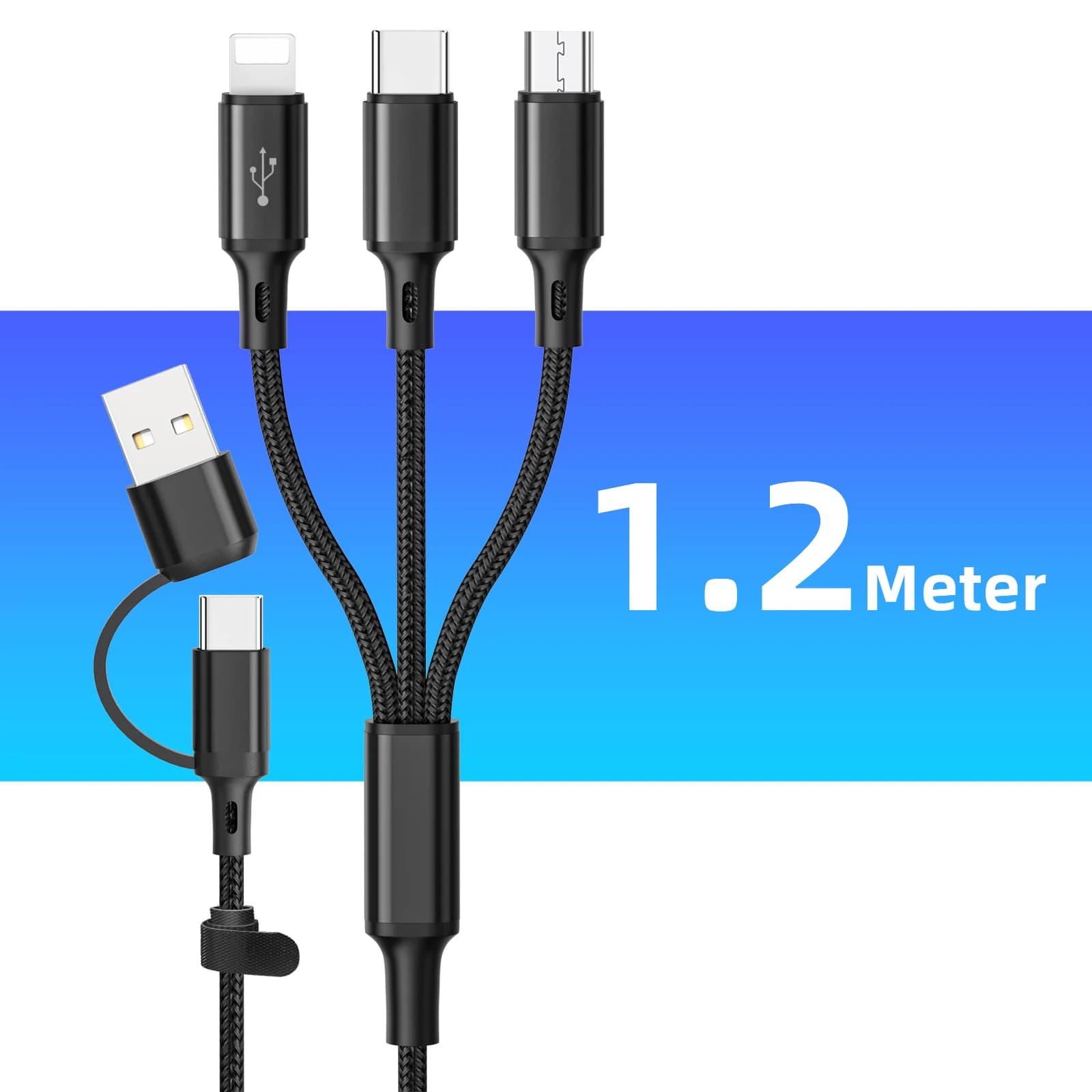 3 In 1 Fast Charging Cord For iPhone Huawei Micro USB Type C Charger Cable 1.2m Multi Usb Port Multiple Usb Charging Cord Line