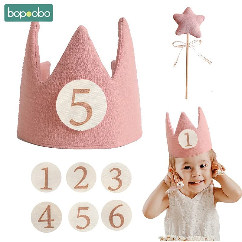 Baby Birthday Party Hat Set Crown Headband Magic Wand Toy Banner Cake Birthday for Kids Party Photography Props 1-6 Years Gifts