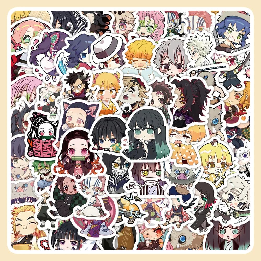 60pcs Cute Cartoon Anime Demon Slayer Anime Stickers Decoration Laptop Phone Suitcase Notebook Label Stationery Sticker