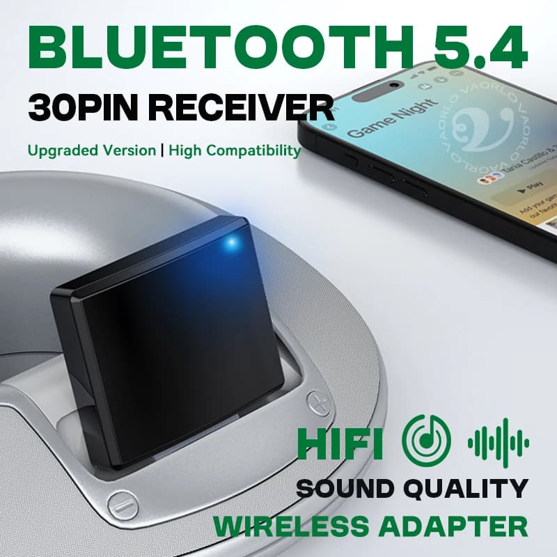Upgraded Bluetooth 5.4 30 Pin Audio Receiver High Compatibility HIFI Lossless Music Wireless Adapter 30PIN Docks Analog Speaker