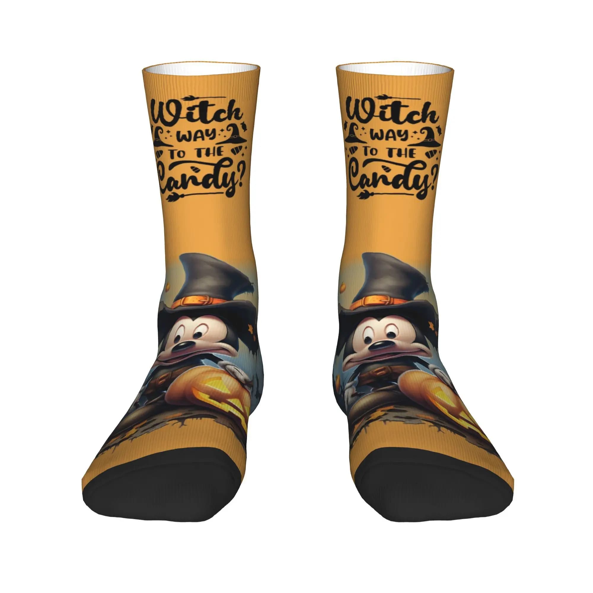 Custom Halloween Mickey Mouse Witch Men's Crew Socks Unisex Fun 3D Print  Dress Socks