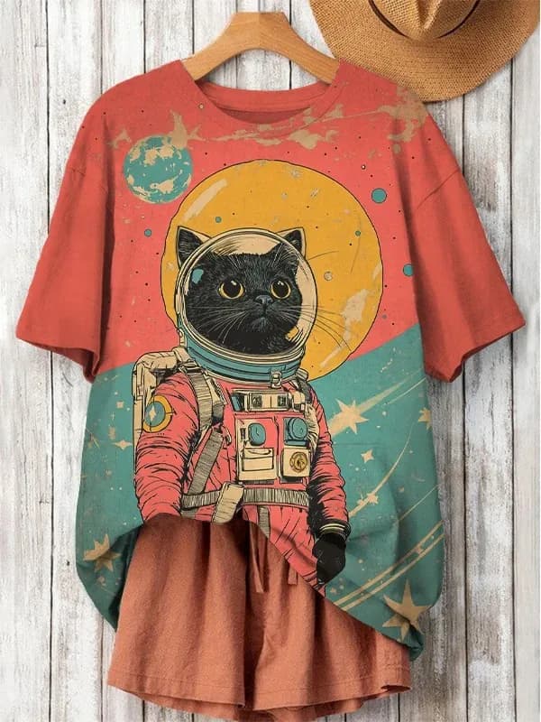 Women's Funny Animal Cat Printed T Shirt Short Sleeve Tees Tops 3D Prints O-Neck Shirts Summer Casual Women's Clothing Apparel