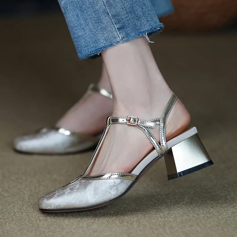 35-40 Baotou Women Chunky Square Toe Shoes Autumn Fashion Sexy Sandals New Trend Dress Shoes Pumps Slingback Casual Female Shoes