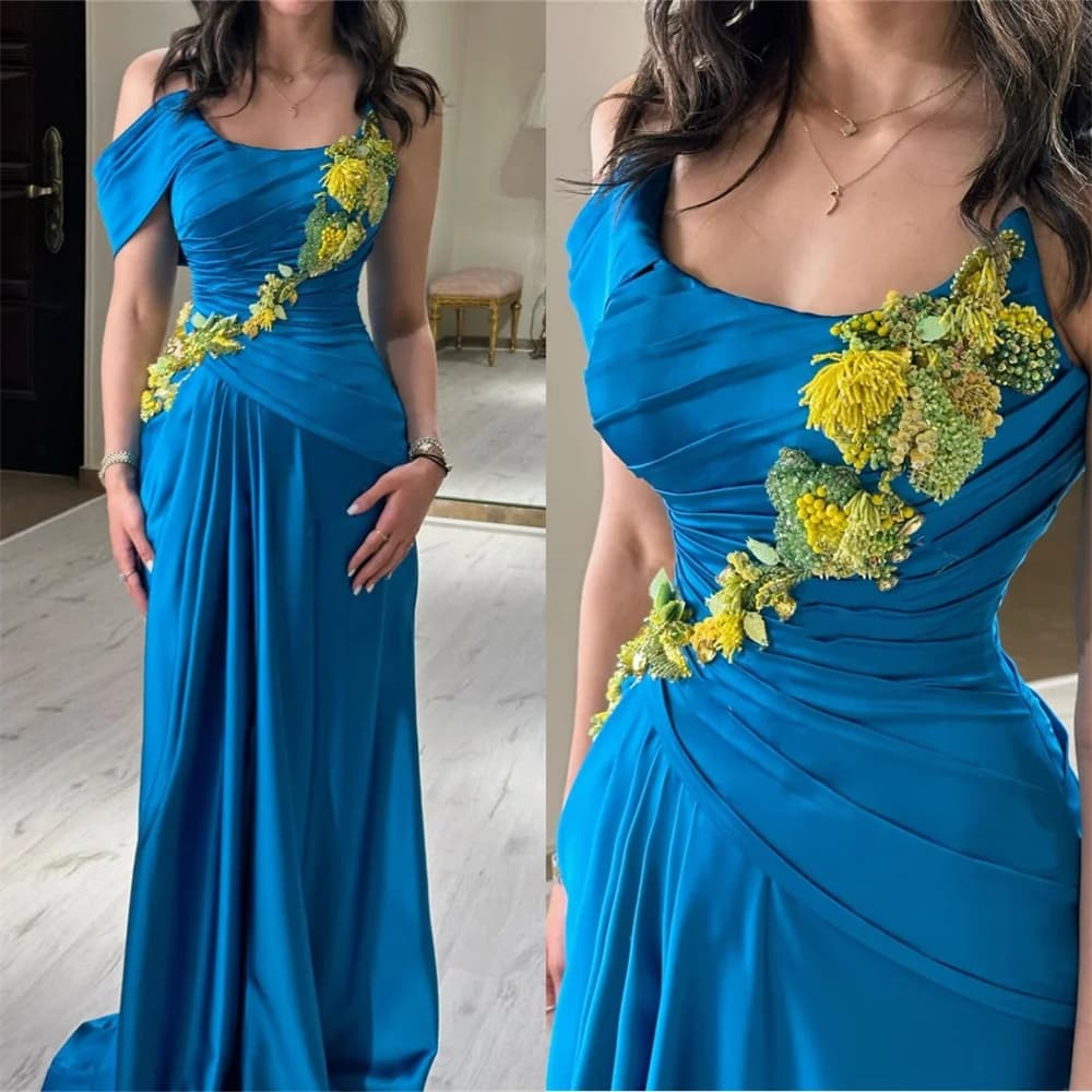 Customized Saudi Arabia Formal Dress Evening Dearin Asymmetrical Column Floor Length Skirts Draped Bespoke Occasion Dresses Prom