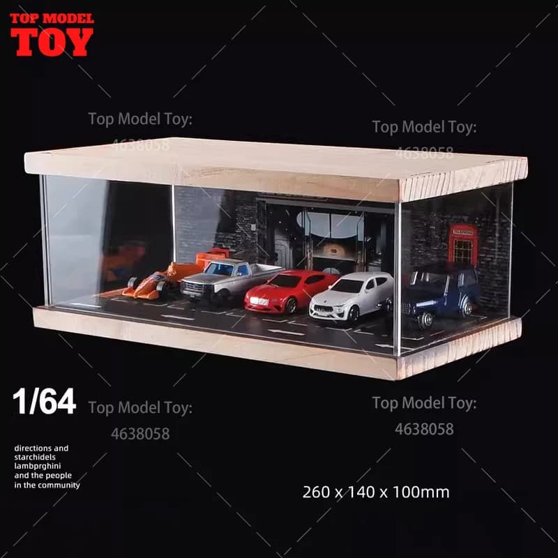 1/64 Scale Single Story Parking Lot Model Simulated Car Garage Scene Assembly Display Box Mini House Props for Fan Storage