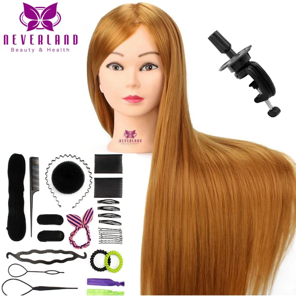 30" 75CM Long Blonde Hair Training Head Mannequin For Braids Salon Professional Hairdressing Doll Heads Hair Styling Practice