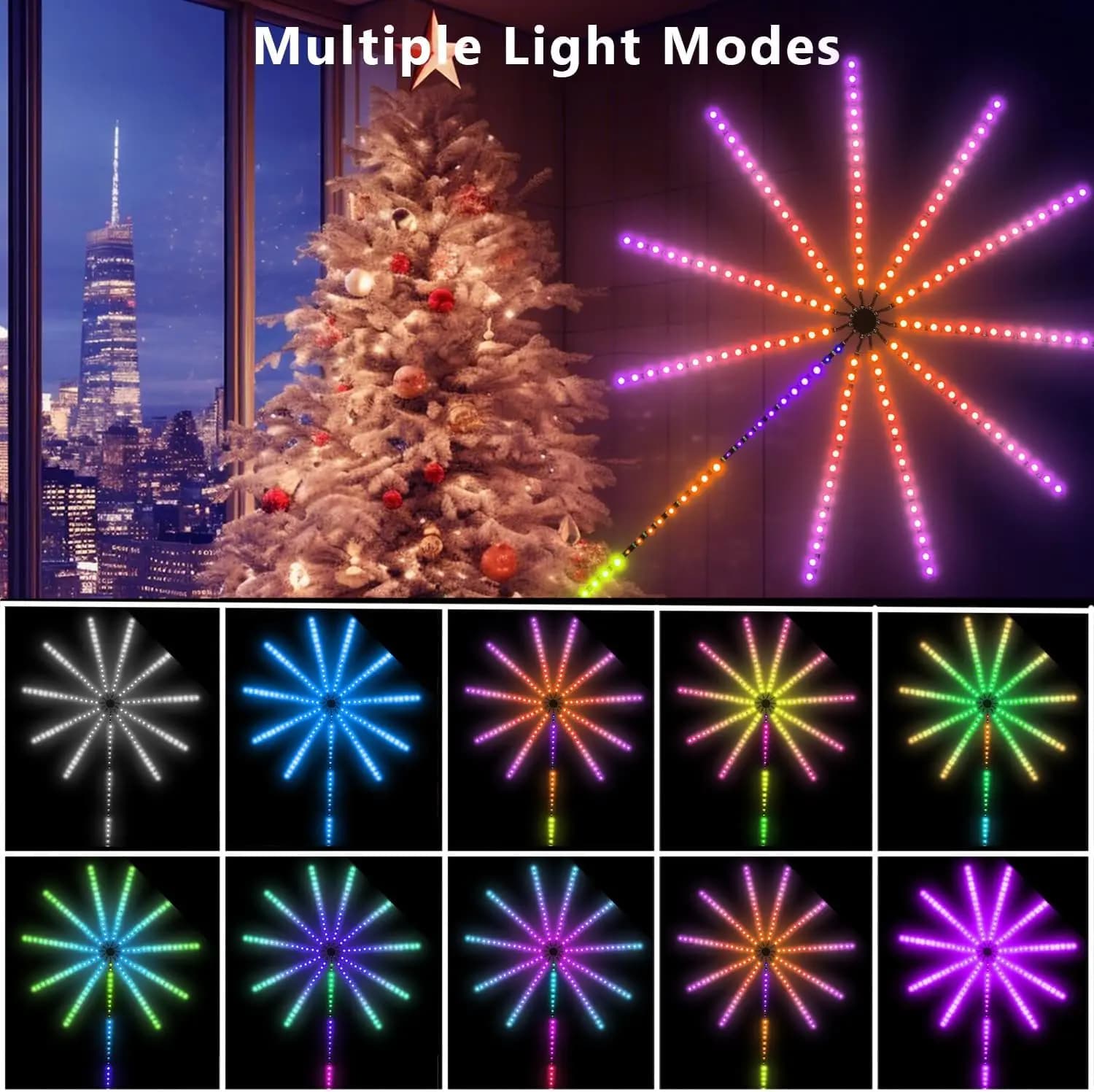 5v magic indoor LED fireworks lamp, LED fireworks emission effect with remote control and APP control, music synchronization RGB