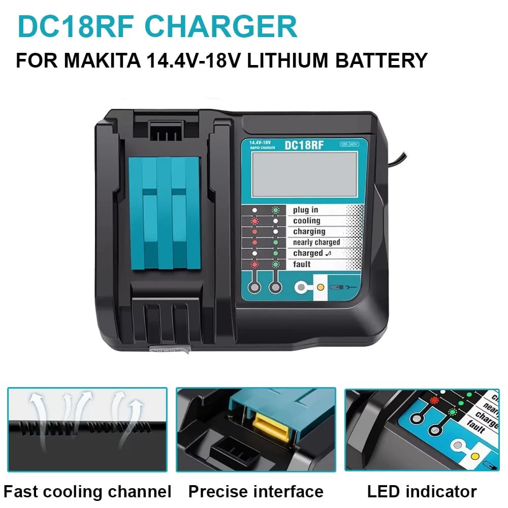 DC18RF Li-ion Battery Charger 3.5A Charging Current for Makita 14.4V 18V BL1830 Bl1430 DC18RC DC18RA Power tool with USB