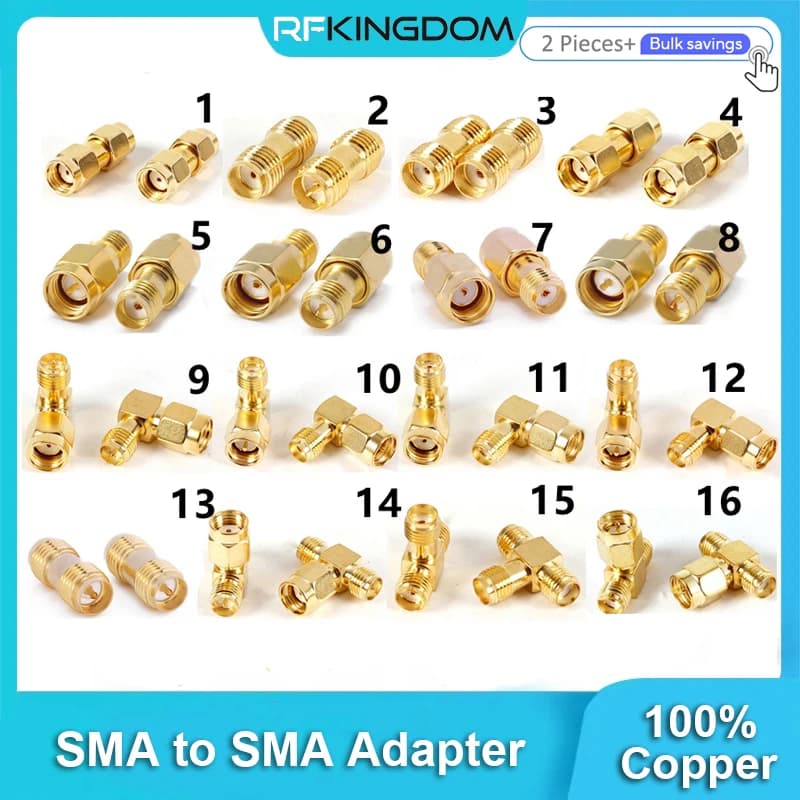 2PCS SMA to SMA Adapter SMA Male Female to Male Female RP SMA Straight 3 Way Right Angle 90 135 Degree RF Connector for Antenna