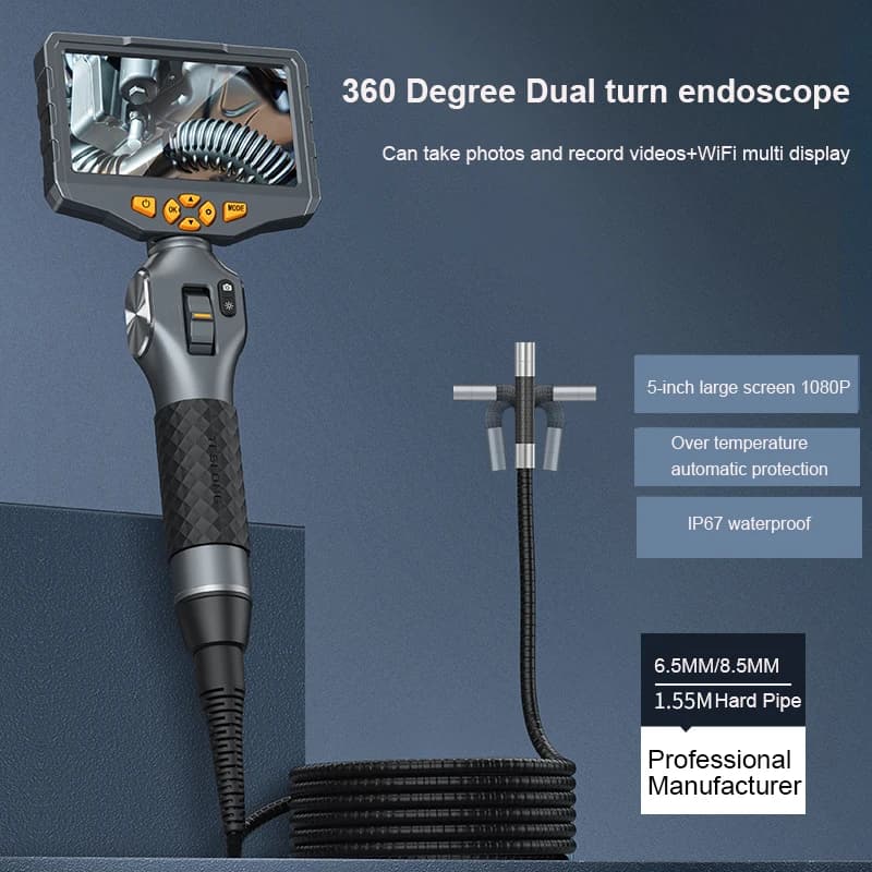 3.9MM 6.5MM 8.5MM Articulating Borescope 5-inch IPS 360 Degree Steering Endoscope Video Inspection Camera for Aircraft Mechanics