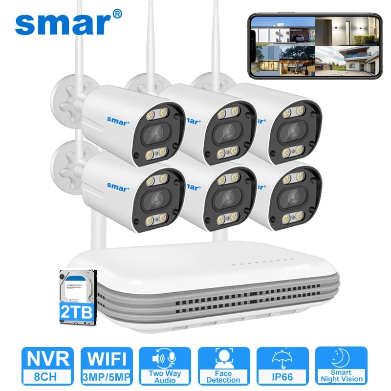 Smar Wireless CCTV System Wifi Camera Kit 3MP/5MP HD Security Audio AI Face Detect IP 8CH NVR Video Surveillance Set ICSEE