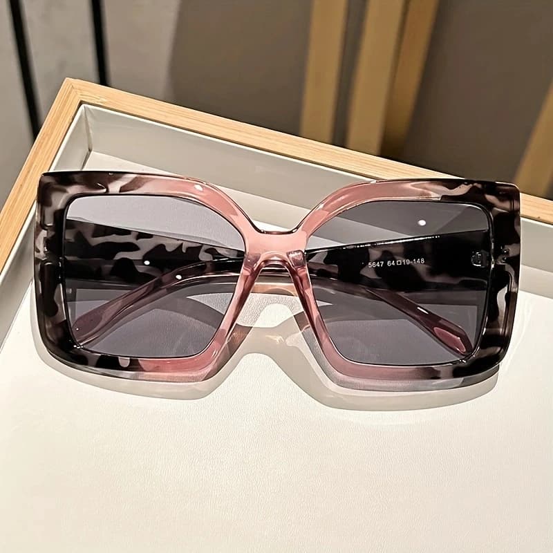 Oversized Square Fashion Fashion Glasses with Gradient Lenses - Chic Tortoiseshell & Leopard Print Frames Anti-Glare PC Material