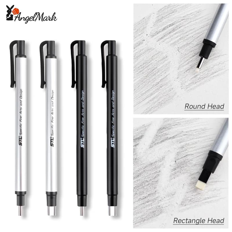 AngelMark Eraser Mechanical Rubber Refillable Pen Press Type Sketching Drawing Correction Painting Erasers Art Supplies