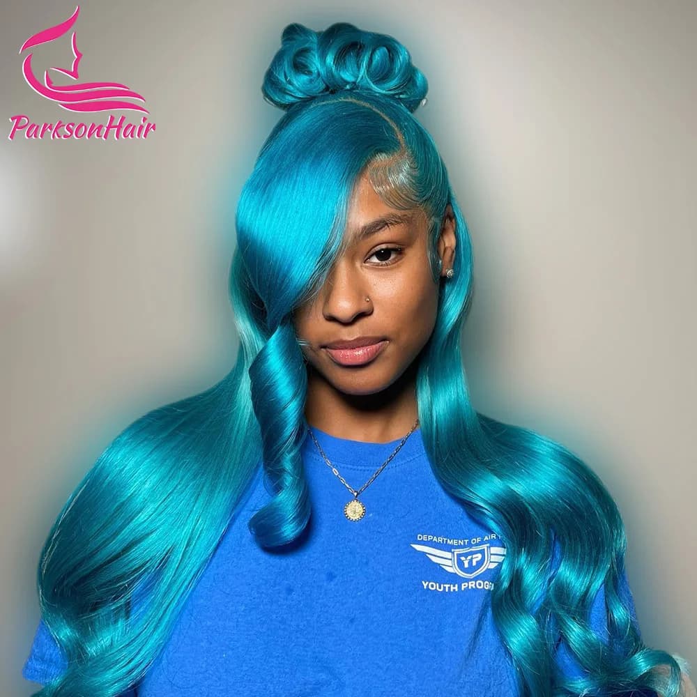 Blue 613 Colored 13x6 HD Transparent Lace Frontal Wigs Human Hair Wig  For Black Women Cyan Brazilian Remy Hair Lace Front Wigs