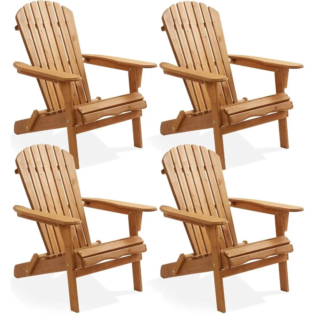Folding Adirondack Chair, Set of  Cedar Wood Outdoor Fire Pit Lounge Chairs for Patio, Deck, Yard, Lawn and Garden Seating