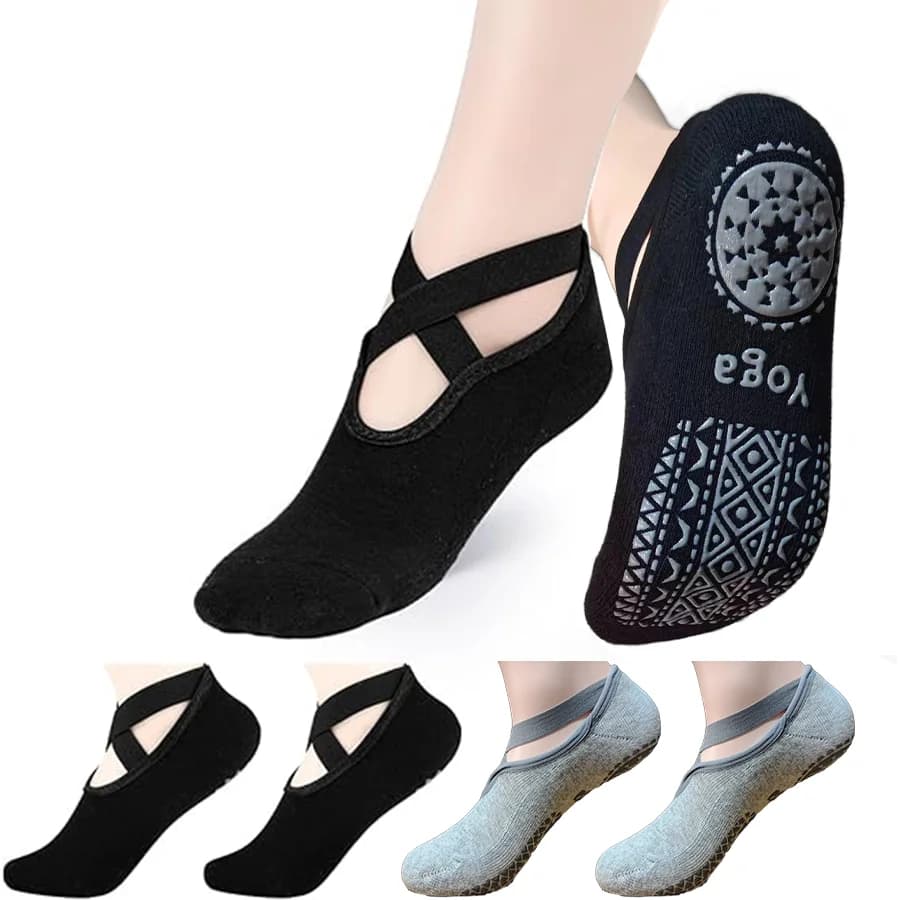 4 pairs women's yoga socks, skipping rope sports socks, Pilates indoor anti slip floor socks
