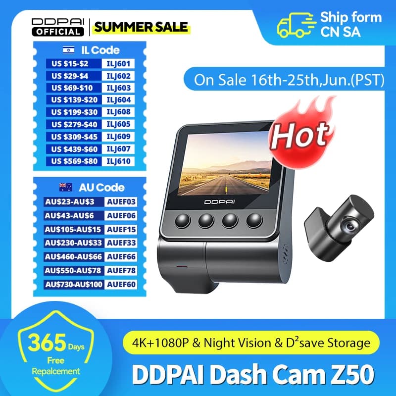 DDPAI Dash Cam Z50 Front and Rear 4K, Cam Car Camera with 2160P Front +1080P Rear, Built-in WiFi GPS, Dual Dash Camera for Cars