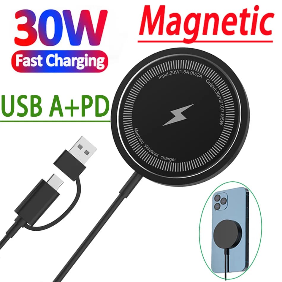 30W Magnetic Wireless Charger Fast Charging Pad Stand for iPhone 14 13 12 Pro Max Airpods PD Macsafe Phone Chargers Dock Station