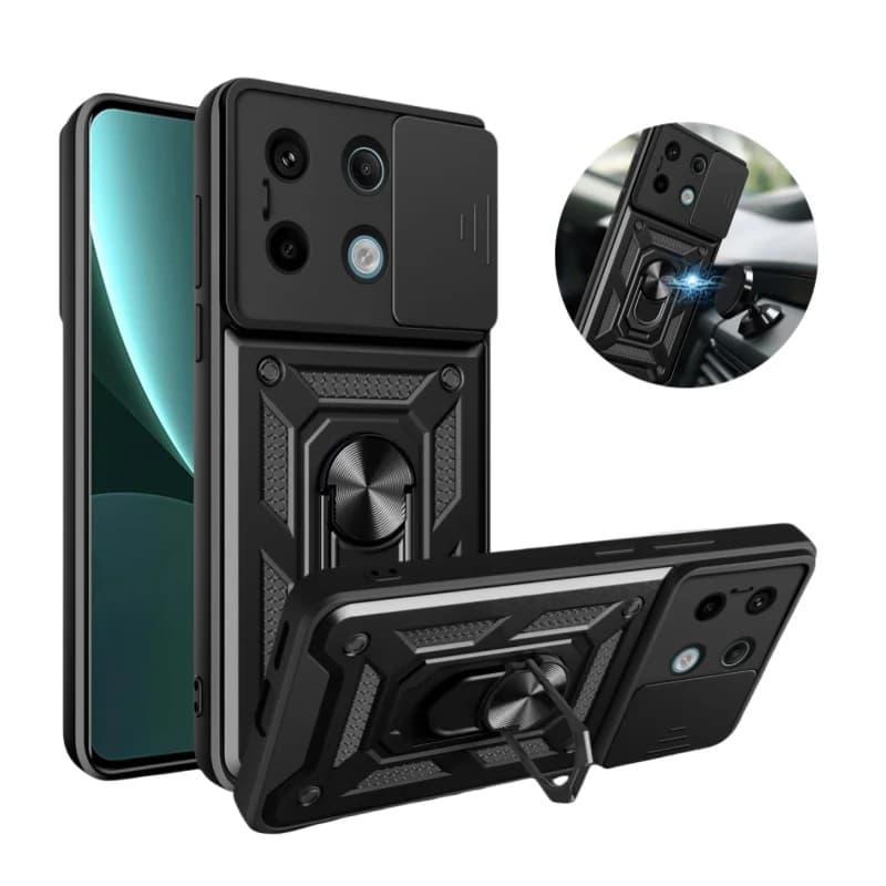 Armor Funda For Xiaomi Poco X6 5G Case Slide Camera Armor Protection Cover For Poko Little X6 X 6 PocoX6 5G Ring Stand Coque