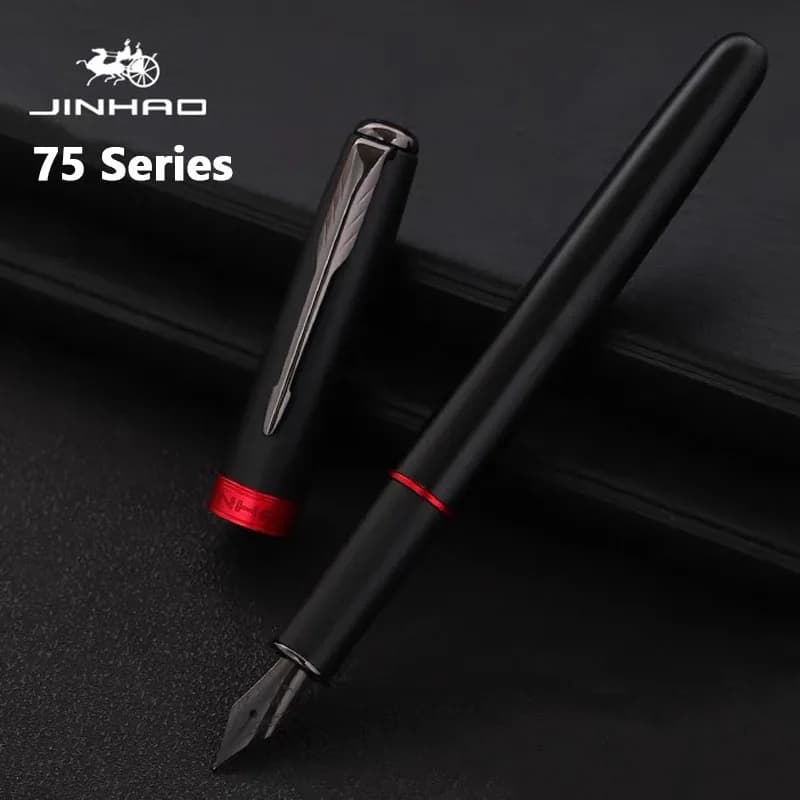 Jinhao 75 Metal Fountain Pen Black/Black Red Luxury Pens 0.5mm Nib Writing Ink Pens Stationery Business Office School Supplies