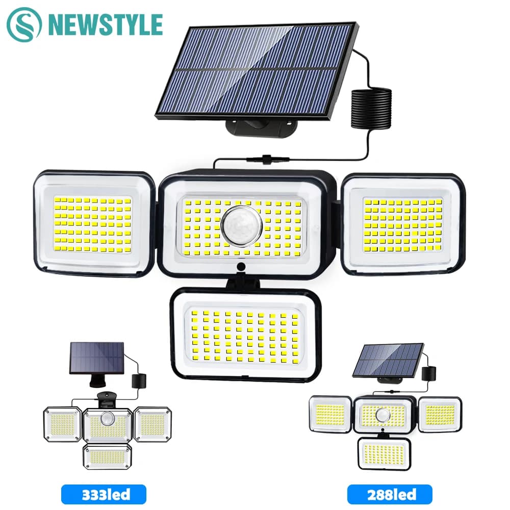Solar Lights Outdoor 333/288/270 LED 4 Heads Motion Sensor Wall Lights Remote Waterproof Street Area Light Patio Garden Garage