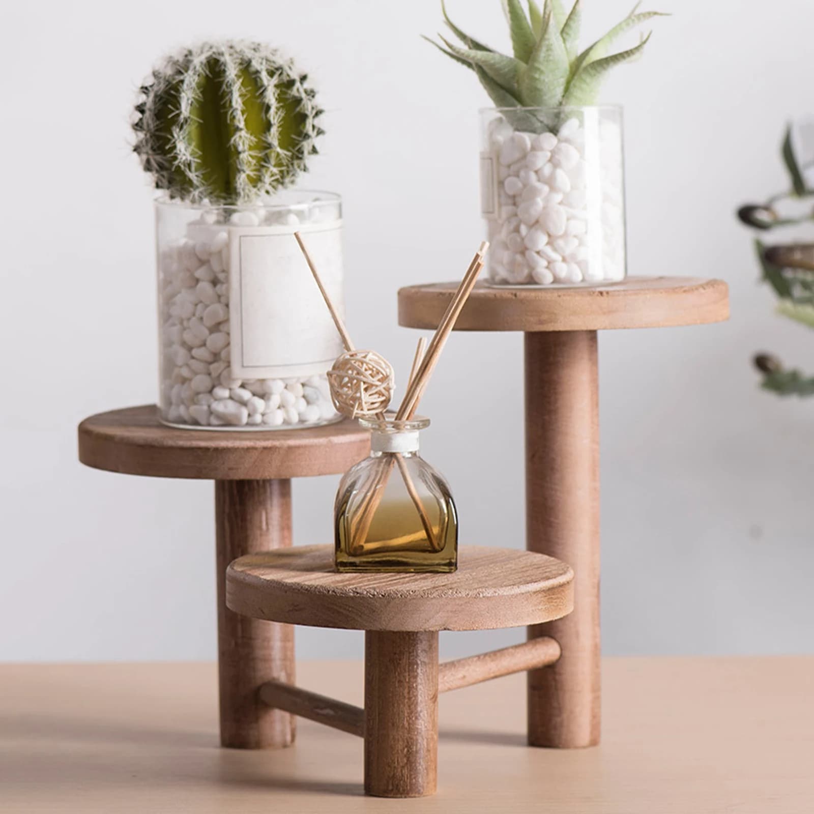 Wooden Flower Pot Stand Display Stand 3 Floors Bonsai Rack Rustic Multifunctional Flower Shelf Flowerpot Rack for Living Room