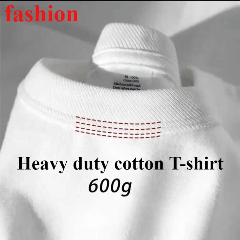Men's T-shirt 600g Heavy-duty Cotton Short Sleeved T-shirt for Men's Fashion Cotton Thickened Short Sleeved Half Sleeved Tee