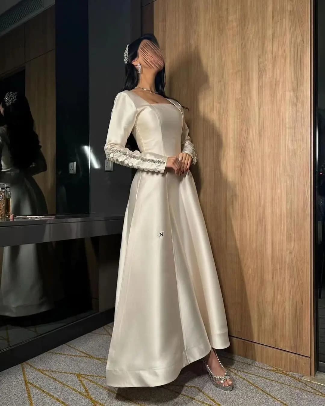 Adeli Vintage A-Line Square Neck Prom Dress Women's Crystal Button customized Evening Gown Ankle Length Special Occasion Dresses