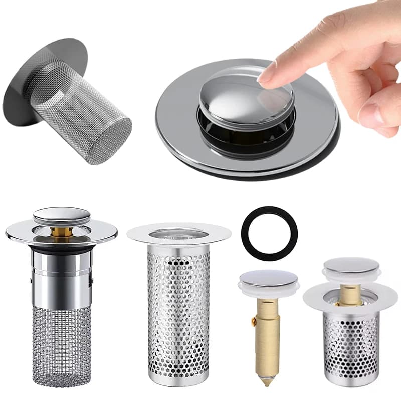 Washbasin Plug Anti Odor Pop-Up Bounce Core Basin Stopper Hair Catcher Shower Sink Strainer Stainless Steel Filter Bouncing Core