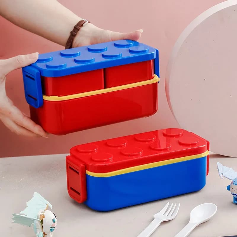 1050/1300ML Building Block Lunch Box with Tableware Portable Double Layer Bento Box for Student Office Fruit Salad Sealed Box