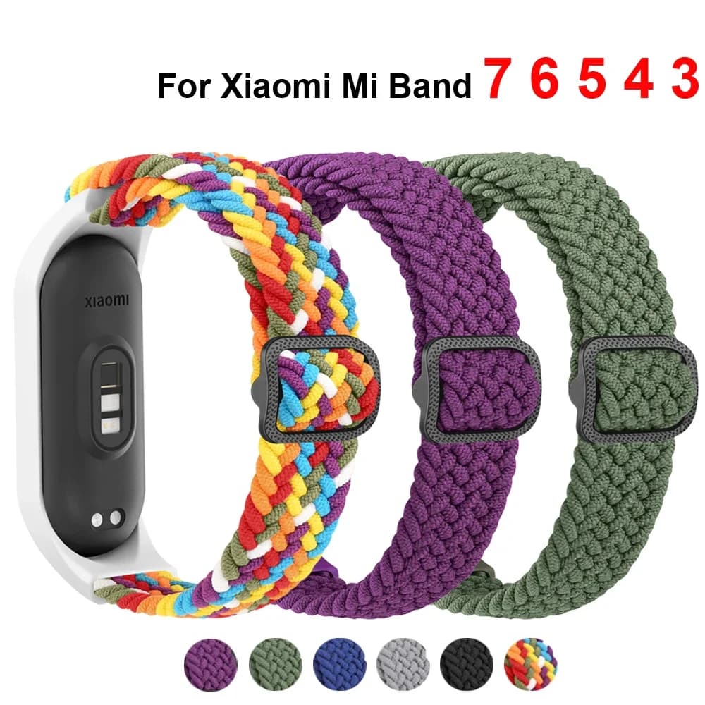 Braided Solo Loop Band for Xiaomi Mi Band 7 6 5 4 3 Strap Elastic Adjustable Bracelet for Amazfit Band 5 Wristband Watchband
