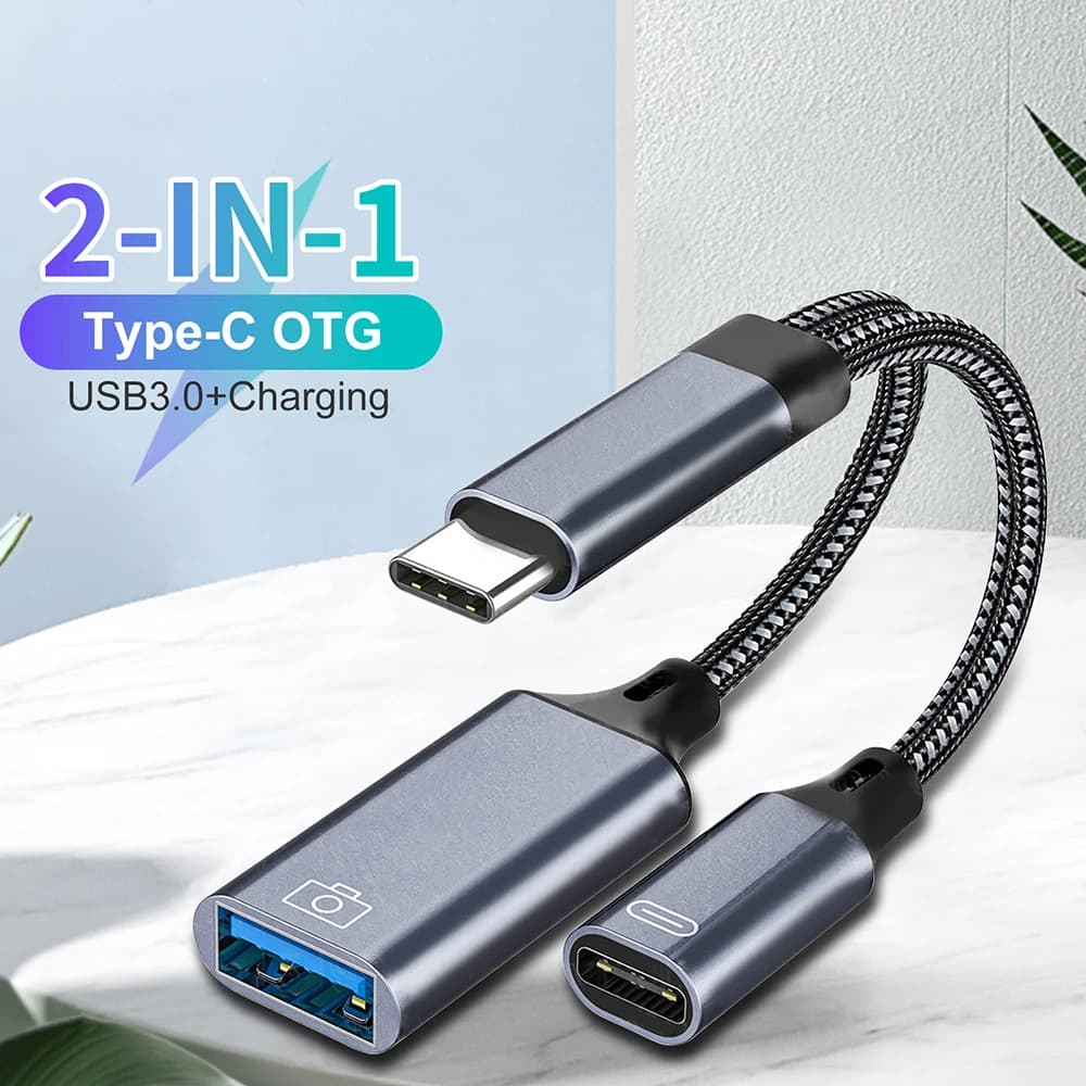 USB C OTG Cable Phone Adapter 2 in 1 Type C to USB A Adapter with PD Charging Port for Samsung Huawei Xiaomi Phone Laptop Tablet