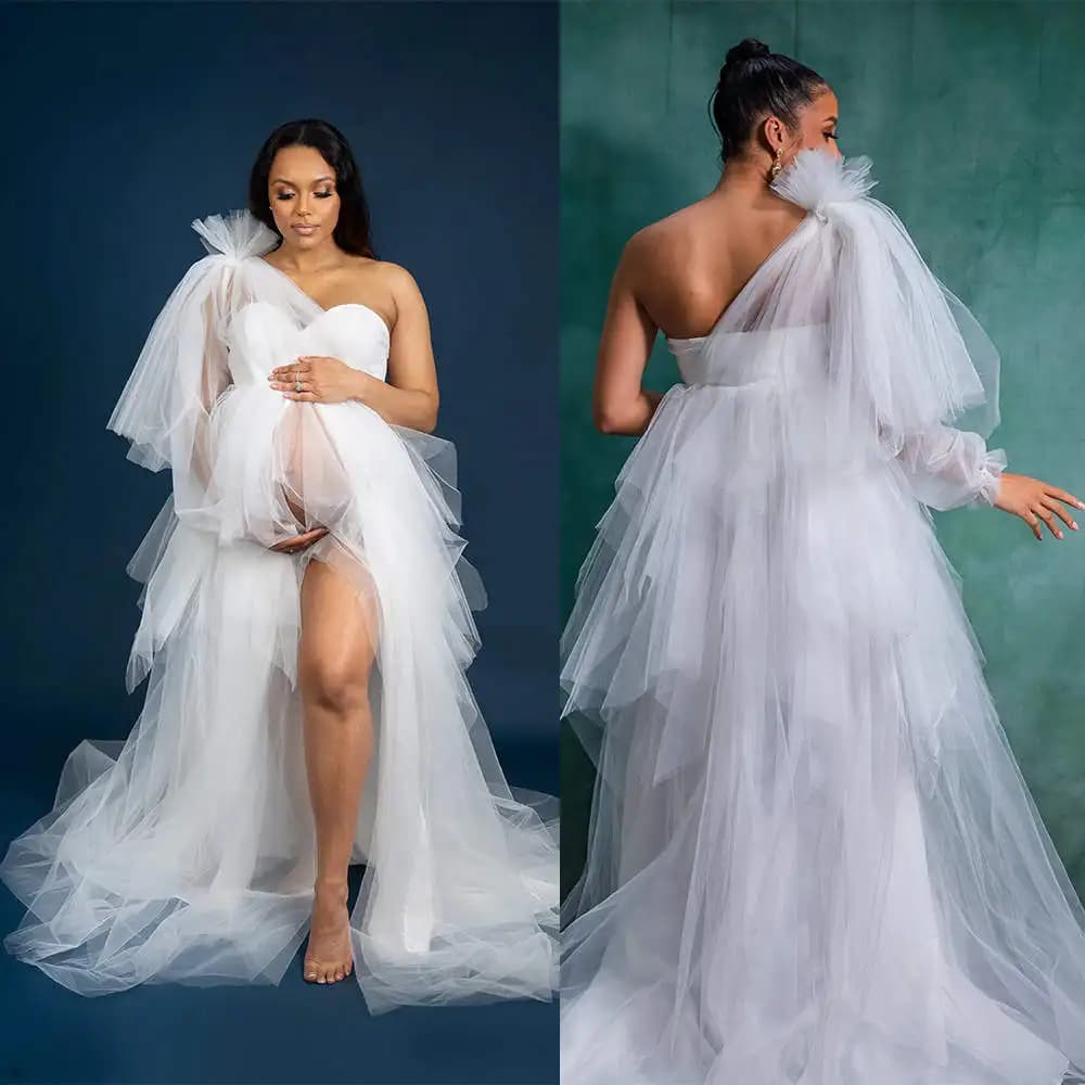 New Arrival Dresses Women Robe One Shoulder Ruffles Bridal Pajamas Maternity Dressing Shower Gown for Photography Custom Made