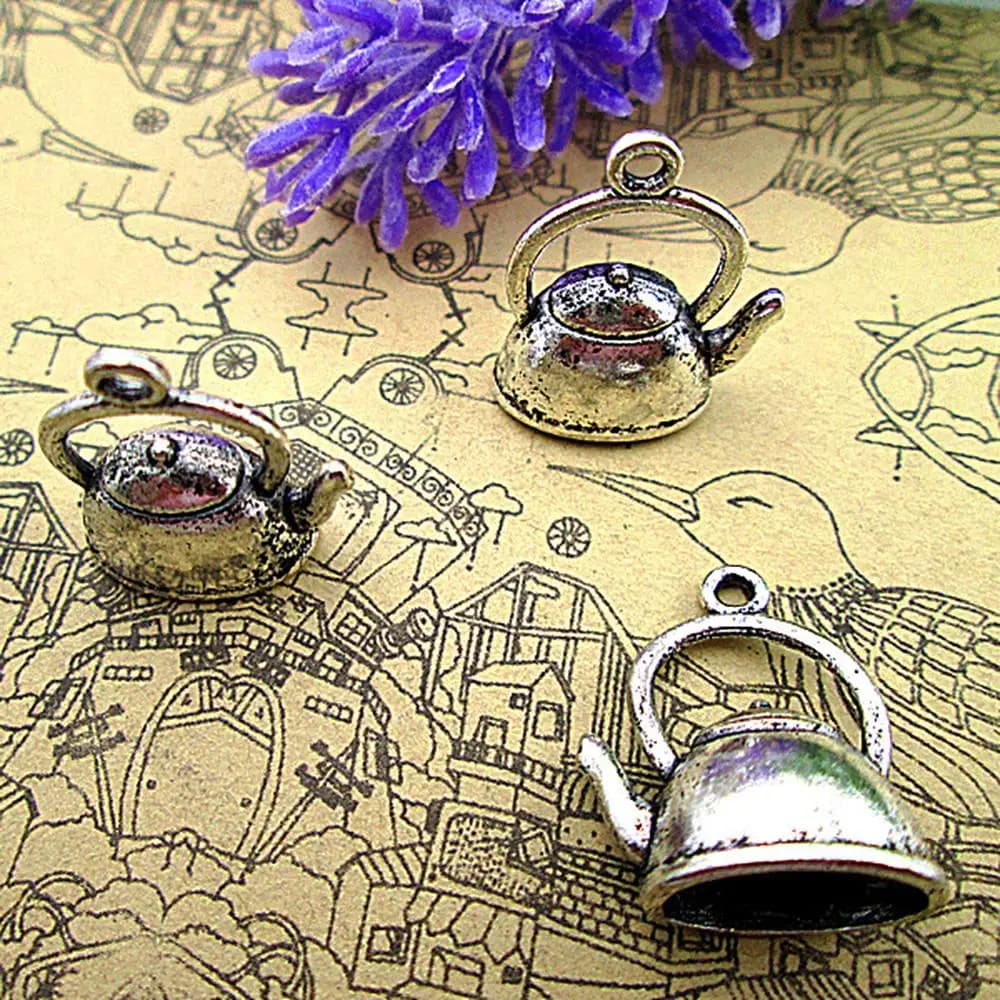 60pcs/lot--16x20x9mm 3D Kettle Charms For Jewelry Making Diy Findings Antique Silver Color Alloy Pendants