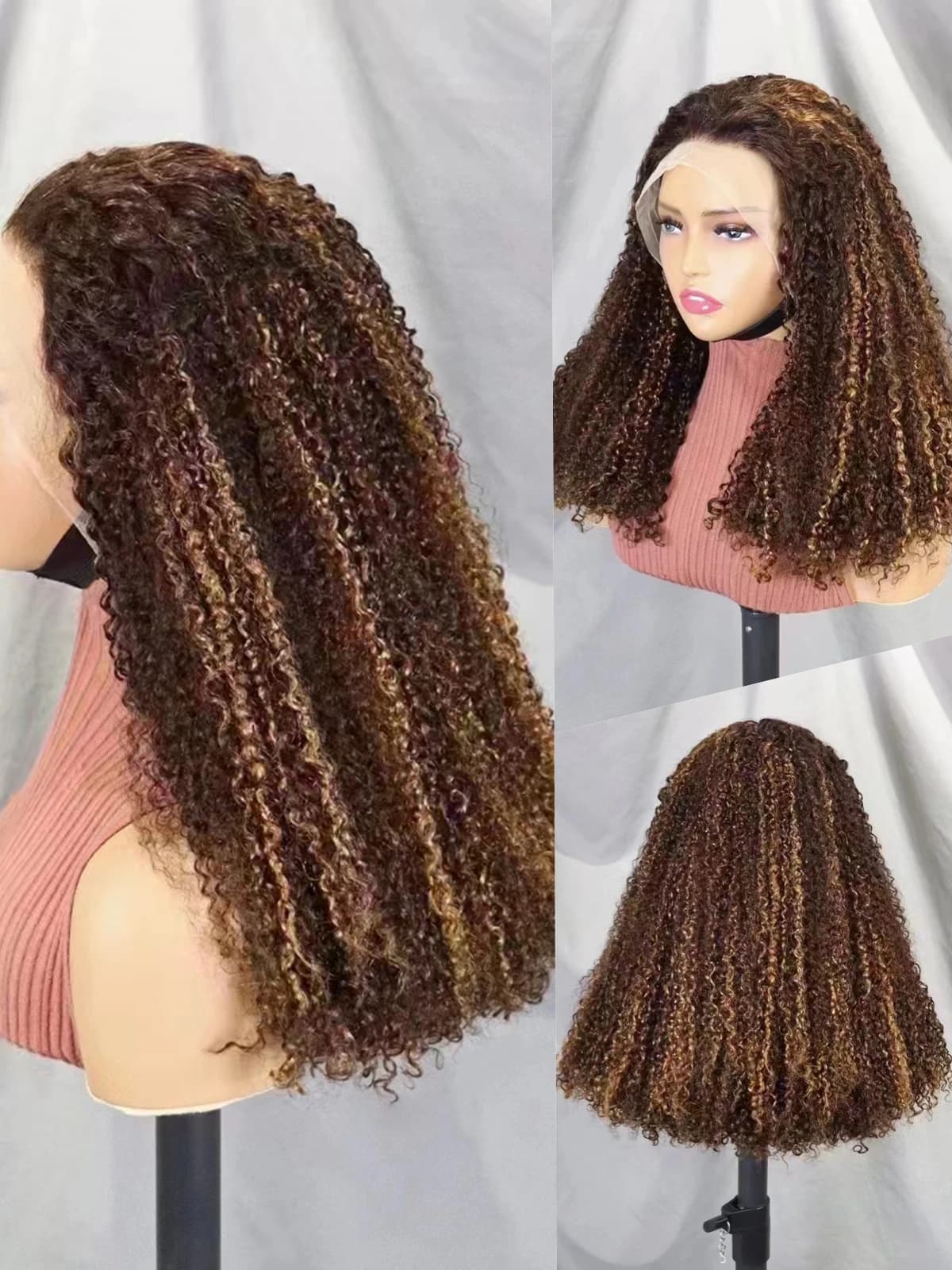 Highlight Ombre 24 Inch 13x4 Lace Frontal Wigs 300% Density 100% Remy Human Hair Wigs Water Wave Lace Bob Wigs for Black Women