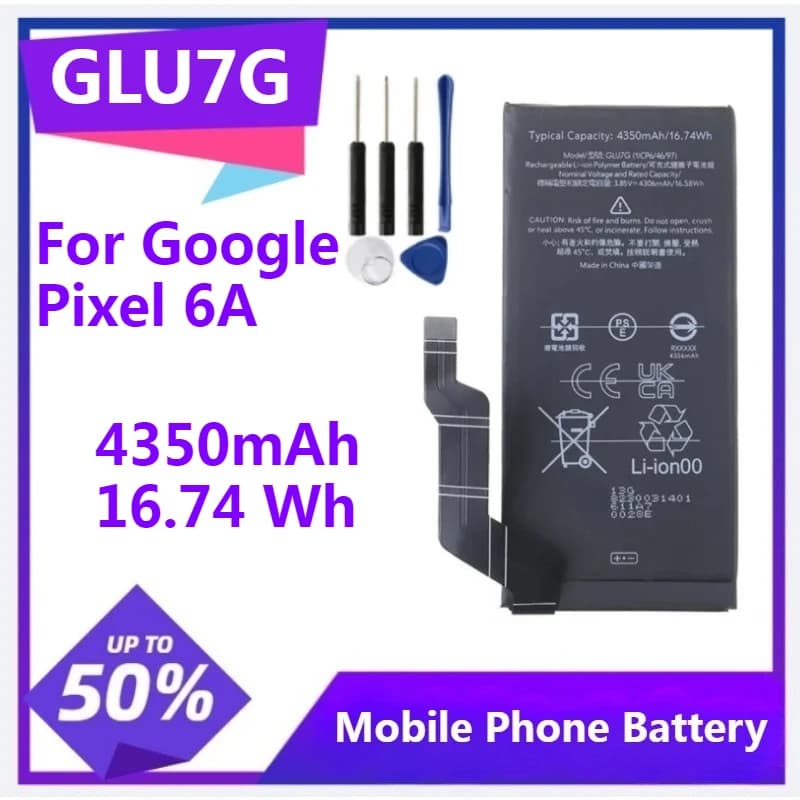 GLU7G Pixel 6A Phone Replacement Battery GLU7G for Google Pixel 6A Batteries with Repair Tool Kits 4350mAh 16.74 Wh