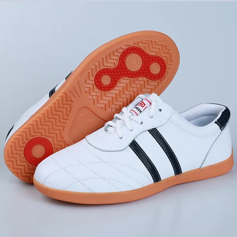 Cow Leather Women Men Tai Chi Kungfu Martial Arts Shoes Chinese Style Exercise Workout Fitness Casual Sneakers Wushu Tai Ji Shoe