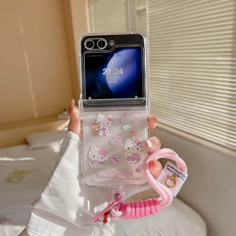 Cute Cartoon Sanrio Hello Kitty Transparent Phone Case For Samsung Galaxy Z Flip 6 5  Cases Soft TPU Back Cover For Z Flip 3 4