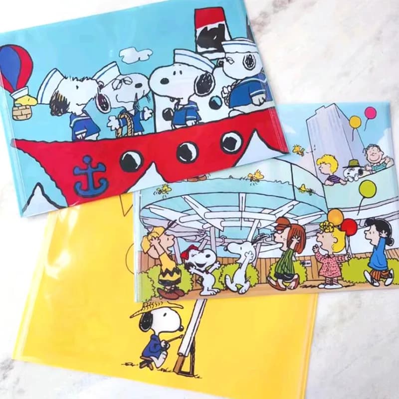 15pcs/lot Kawaii Snoopy Pencil Case Cute PVC Document Bag File Holder Stationery Pouch Office School Supplies Kids Gift